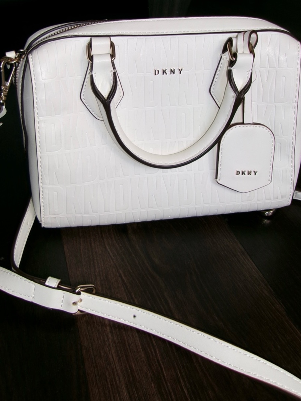 DKNY White Embossed Leather Satchel with Detachable Strap